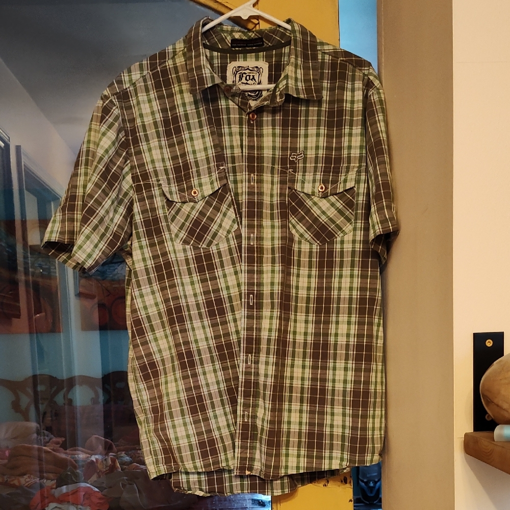 Fox Green and Brown Casual Button Down Shirt